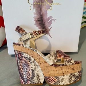 Jessica Simpson JS-JIRIE Platform Copper Snake Print Wedges